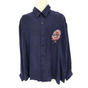NWT Vtg 90s Deadstock Goouch Silk Shirt Mens XL Blue Long Sleeve Abstract